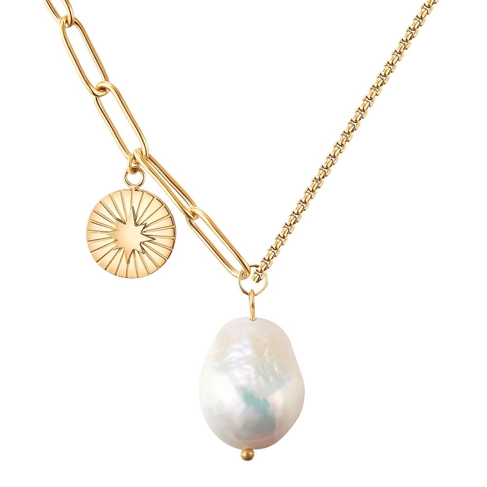 Valero Pearls Collier en acier inoxydé Acier inoxydable Perle de culture d'eau douce en Or jaun collier