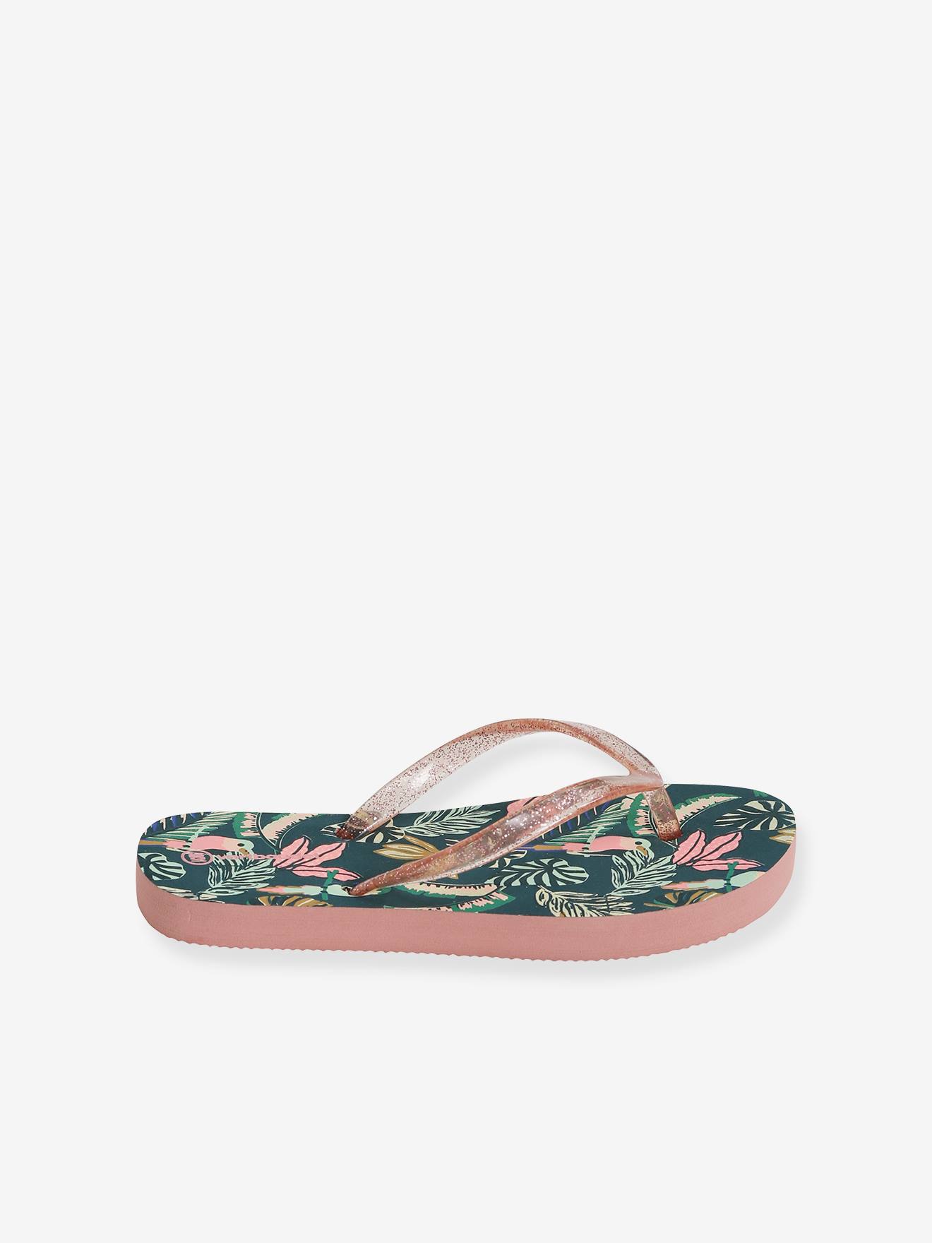 Tongs imprimées fille vert fonce imprime