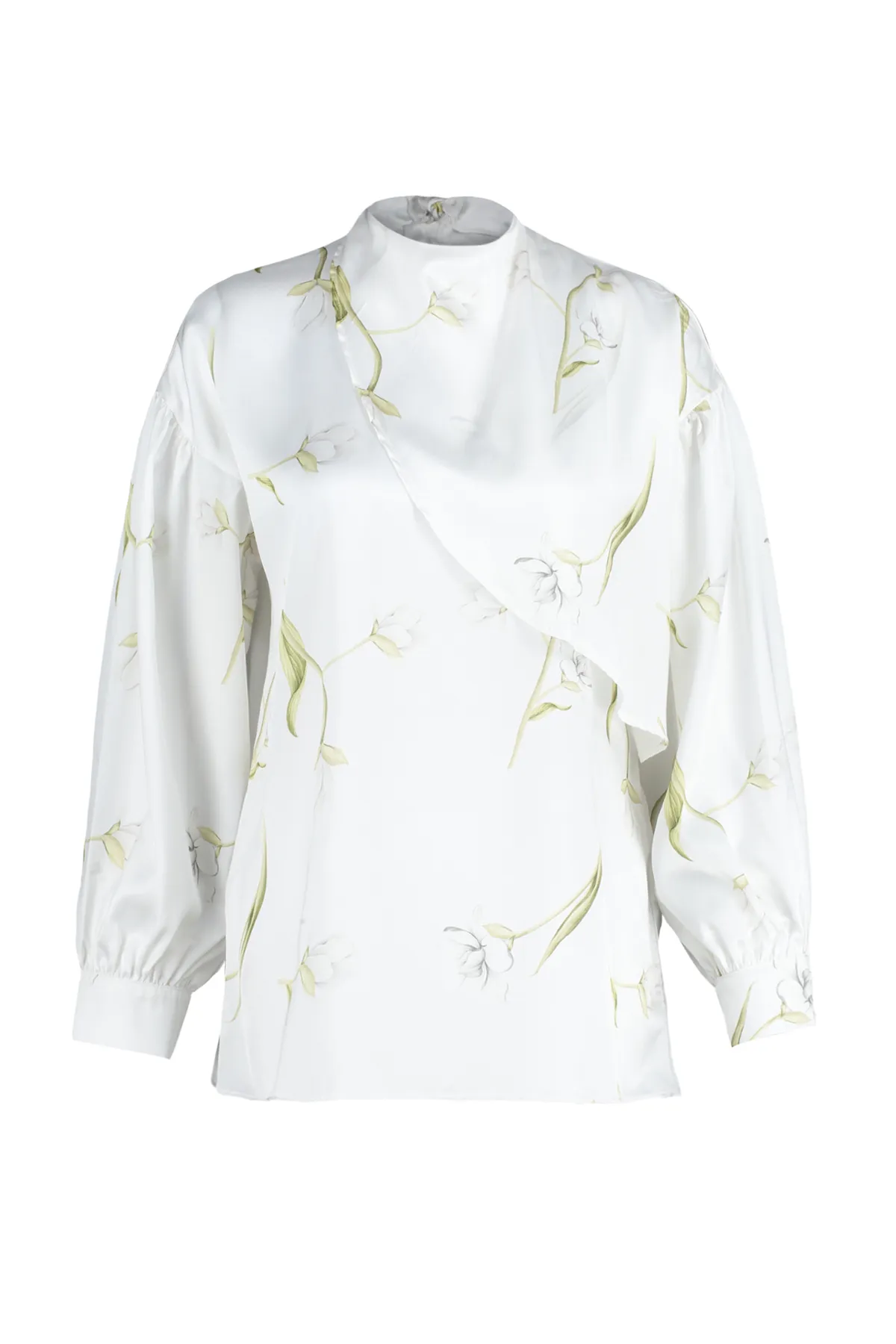 Trendyol Modest  Ecru gewebte Tunika aus Satin mit Blumenmuster TCTSS24UK00019