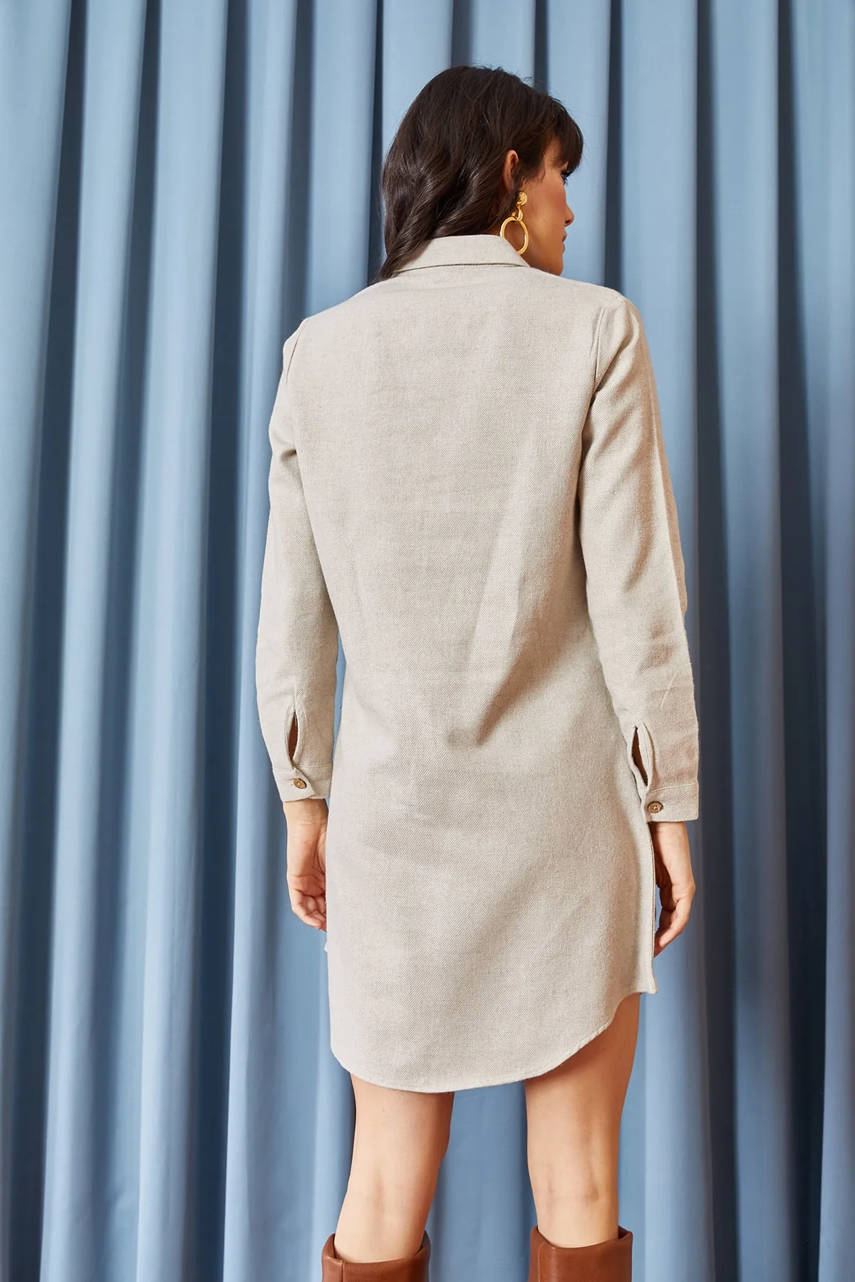 Olalook  Damen-Hemdkleid mit Steinprägung ELB-19000953