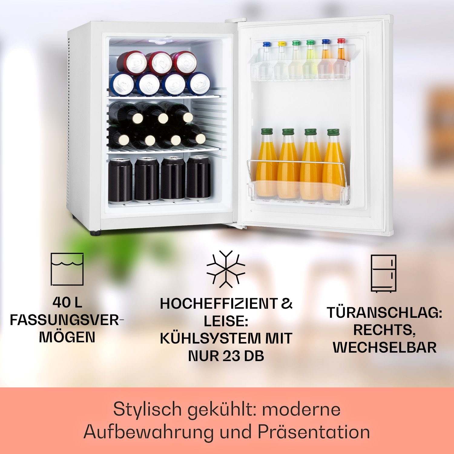 Klarstein Table Top Kühlschrank HEA-HappyHour-42Wht 10035245A, 53.5 cm hoch, 40 cm breit, Hausbar Minikühlschrank ohne Gefrierfach Getränkekühlschrank klein
