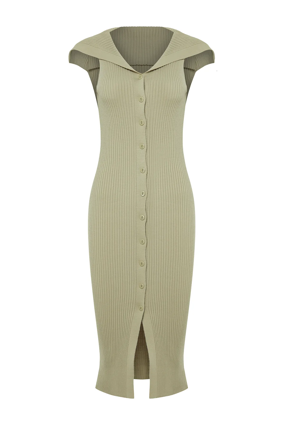 Trendyol Collection  Mintfarbenes Midi-Strickkleid mit Carmen-Kragen, detailliertes Kleid TWOSS24EL00362