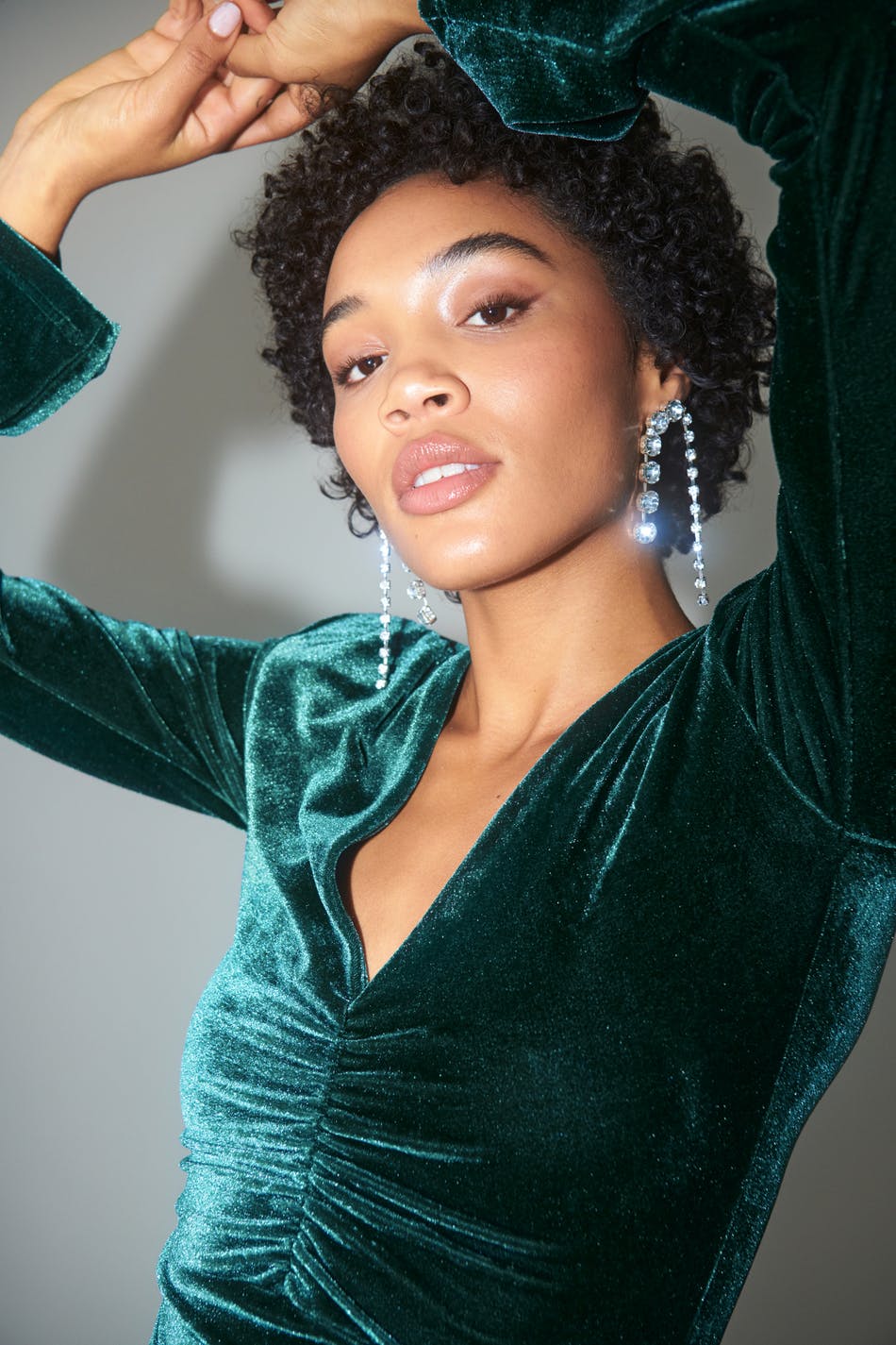 Ruched velvet maxi dress