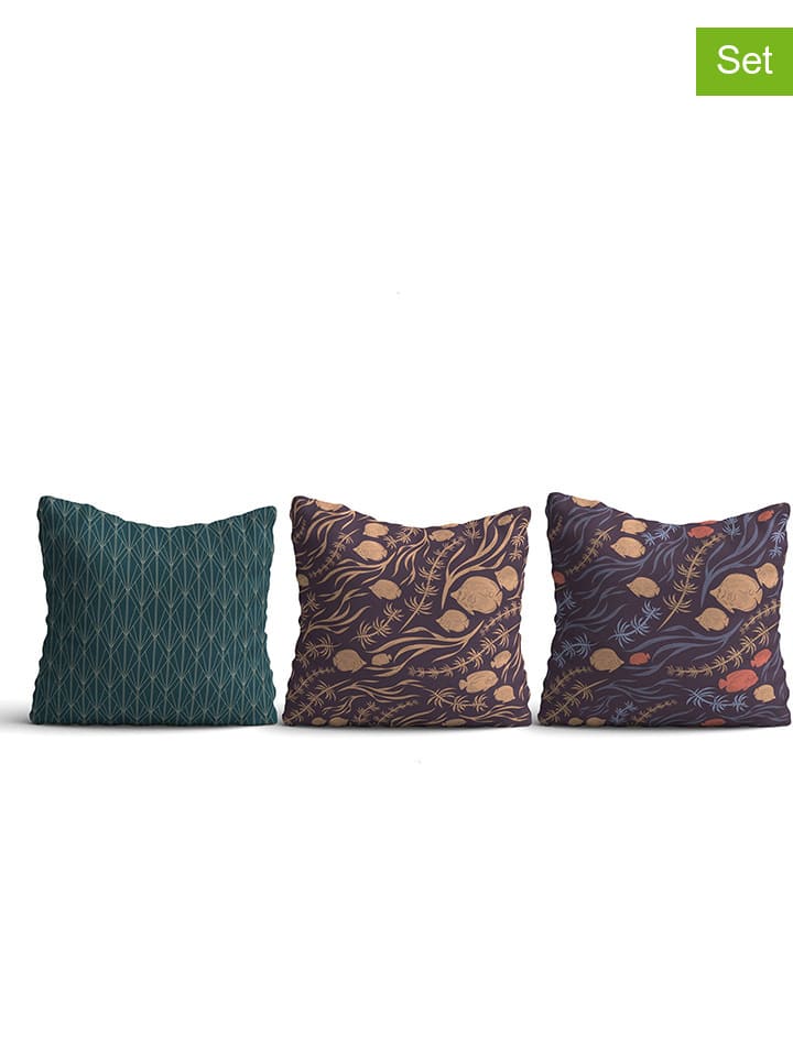 ABERTO DESIGN 3er-Set: Kissen in Beige/ Blau/ Grün günstig kaufen 43x43 cm