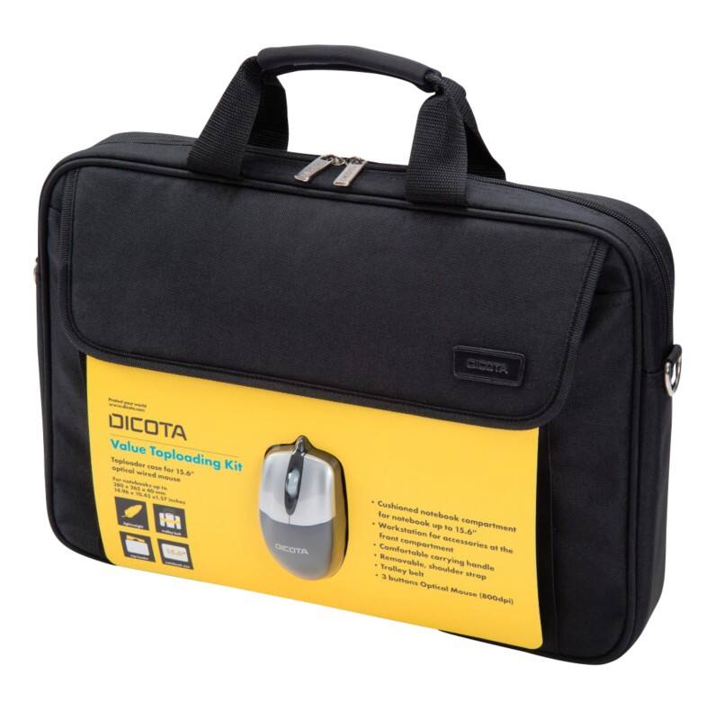 DICOTA Laptoptasche   Optische Maus Value Toploading Kit 15,6 Zoll  Polyester Schwarz 41 x 7 x 29,5 cm