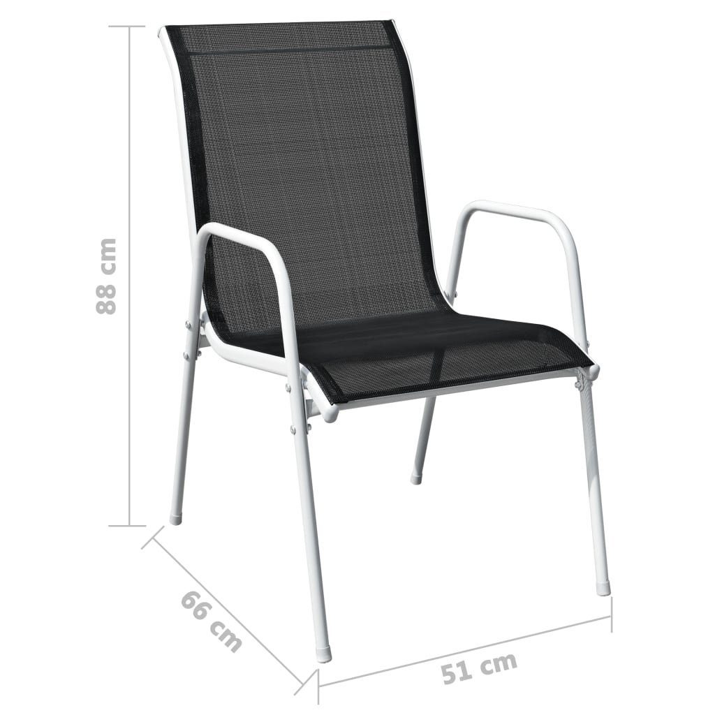 vidaXL Gartenstuhl Stapelbare Gartenstühle 2 Stk. Stahl und Textilene Schwarz (2 St)