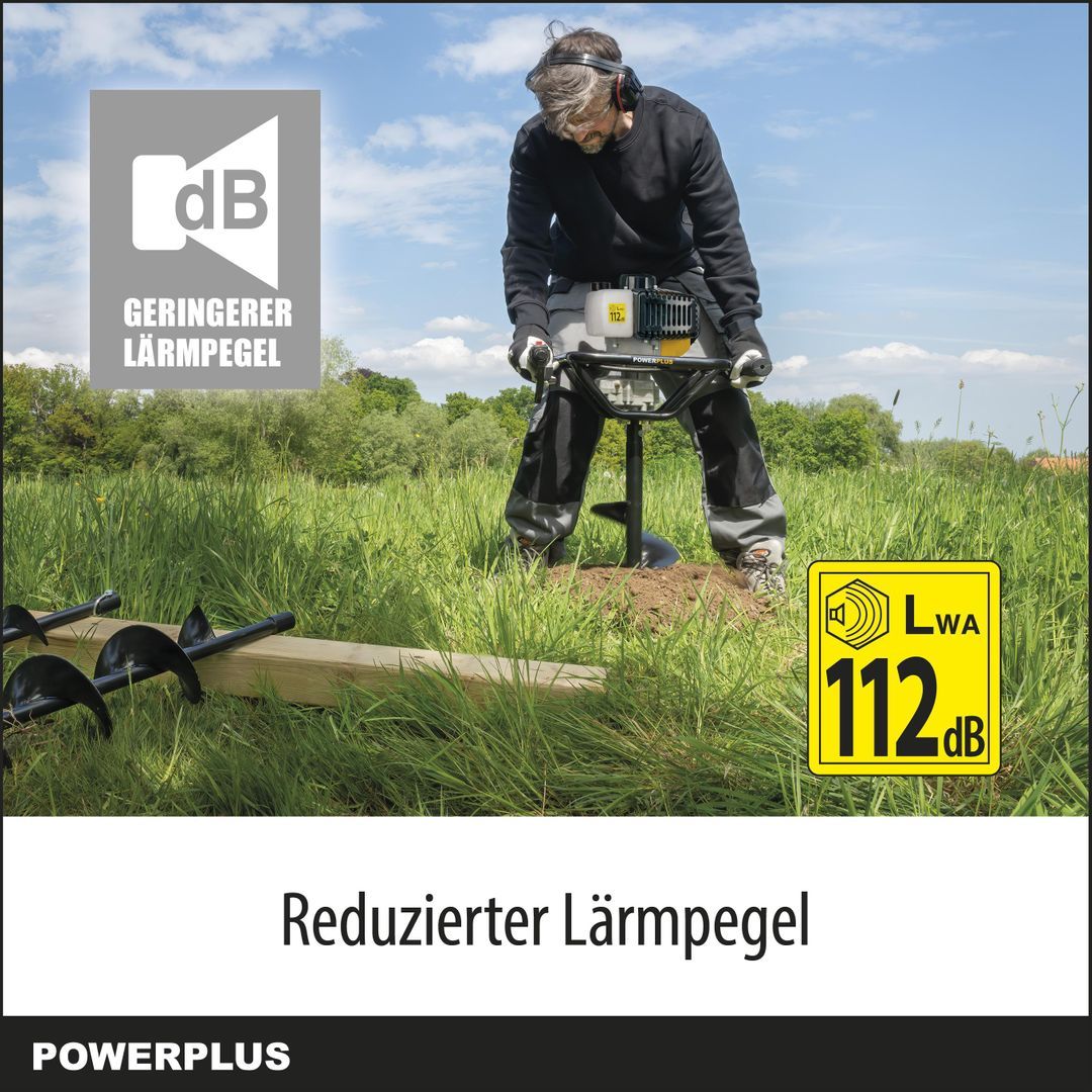 VARO Powerplus Erdbohre benzinbetrieben POWXG50551 - 52 cc,  Links/Rechts-Funktion, Bohrerlänge von 800 mm, 1200 ml Kraftstofftank