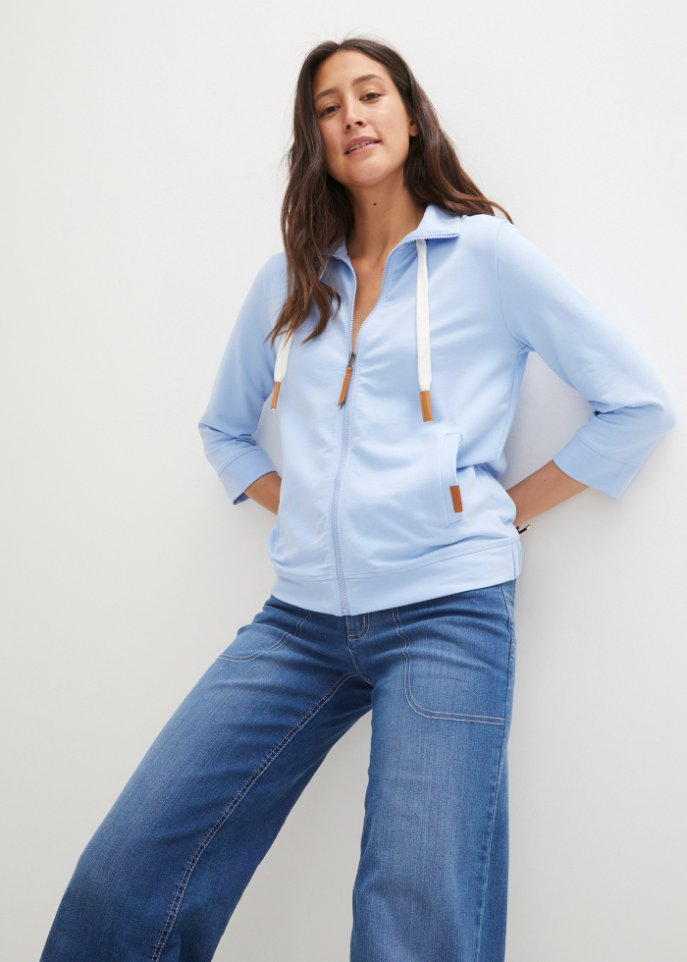 Lockere Sweatjacke, 3/4-Arm
