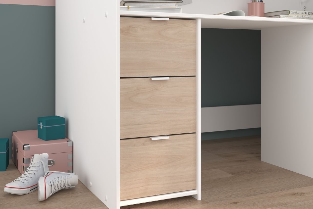 Parisot Hochbett, Tom - mit integriertem Schreibtisch und Kleiderschrank