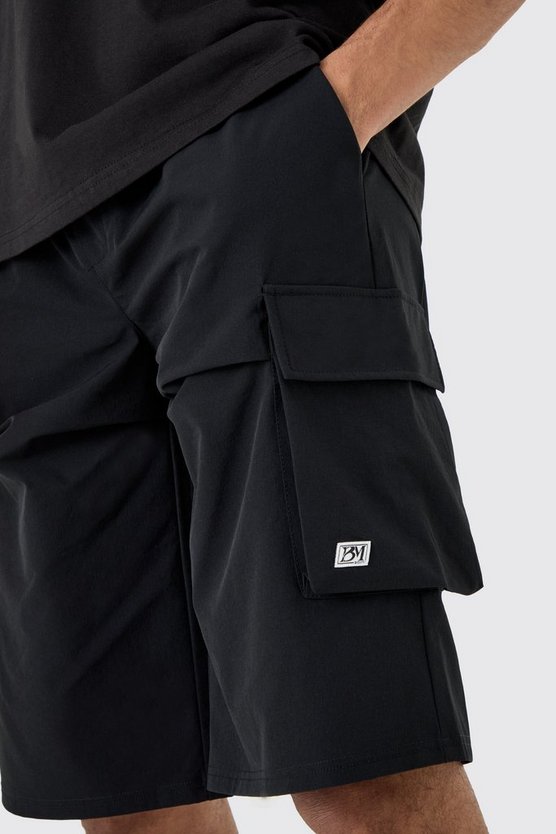 Lockere elastische Stretch-Shorts mit Logo