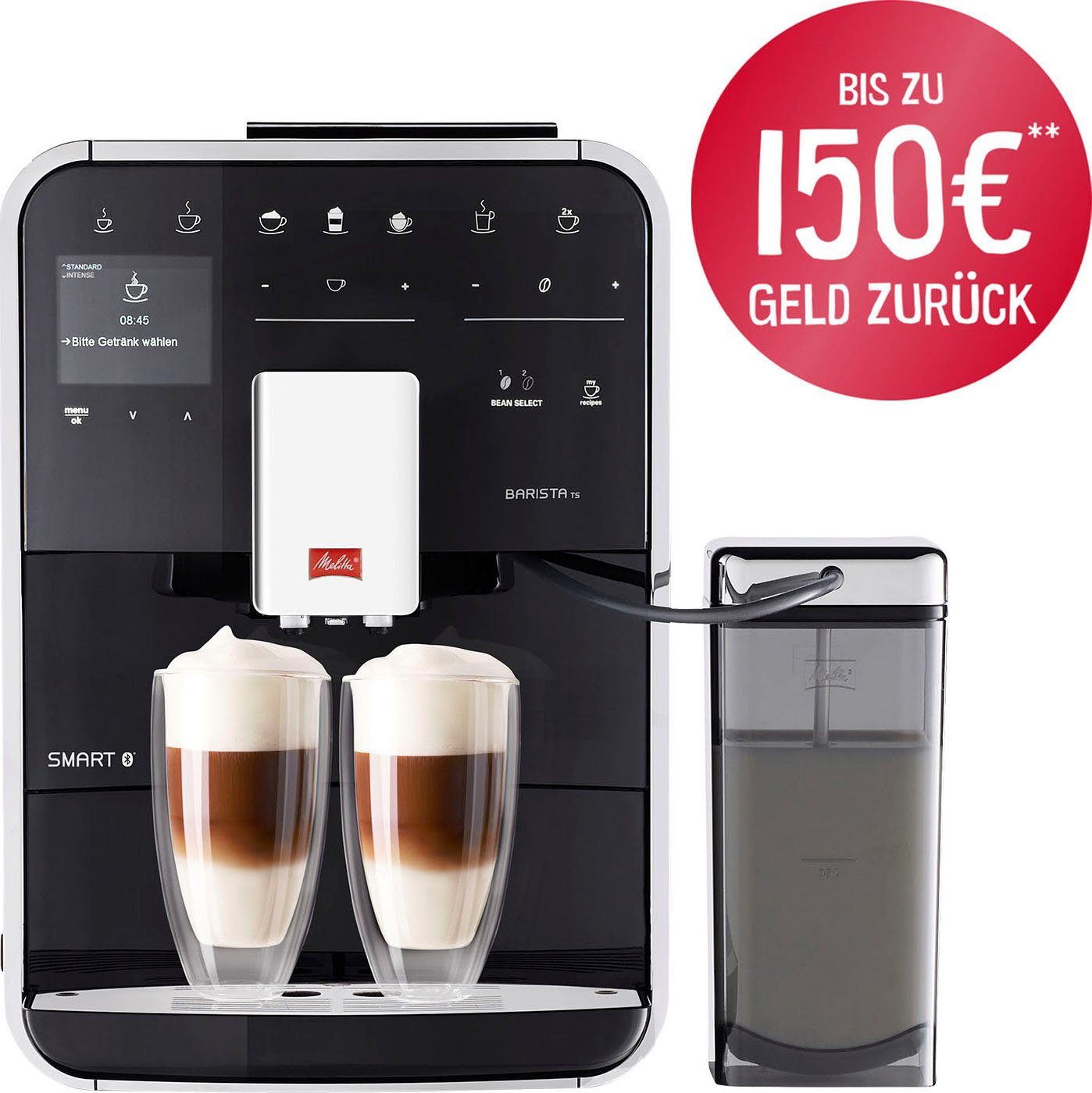 Melitta Kaffeevollautomat Barista TS Smart® F850-102, schwarz, 21 Kaffeerezepte & 8 Benutzerprofile, 2-Kammer Bohnenbehälter