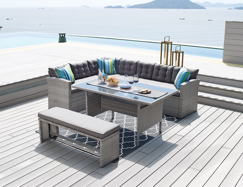 Happy Home Happy Home Elegantes Ecksofa 14tlg. Gartenlounge Ecklounge Lounge grau