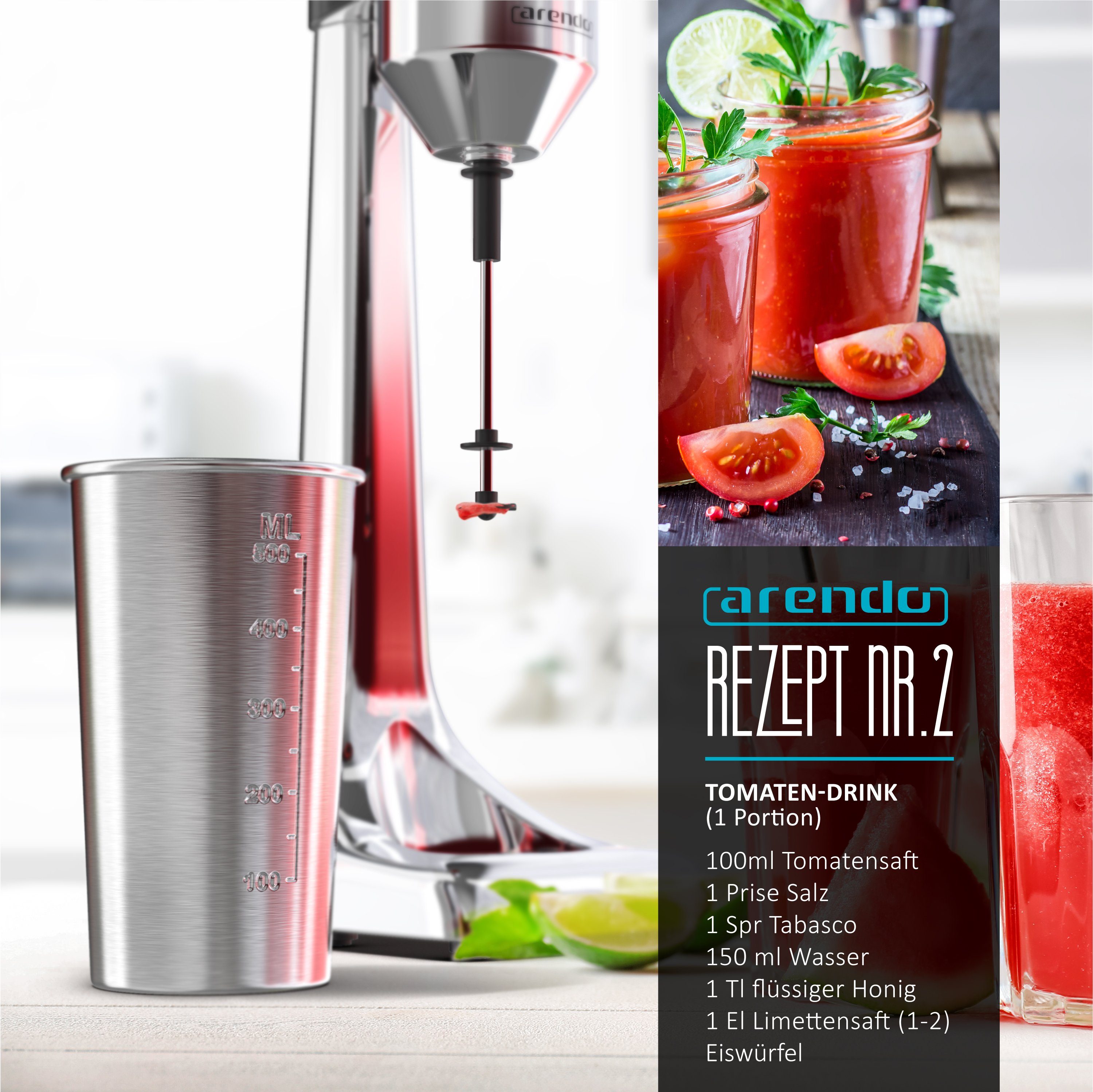Arendo Standmixer, 100 W, Drink Mixer, Getränkemixer, Shaker, 500 ml Becher, 22.000 U/min