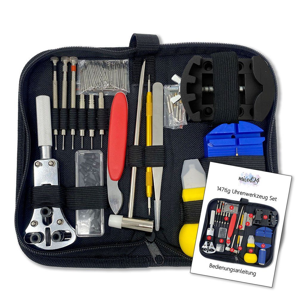 mixed24 Werkzeugset 147tlg Uhrenwerkzeug, (Set, 147-St., Armbandkürzer Uhrenöffner Federstegbesteck), zum Batterie wechseln oder Armband kürzen