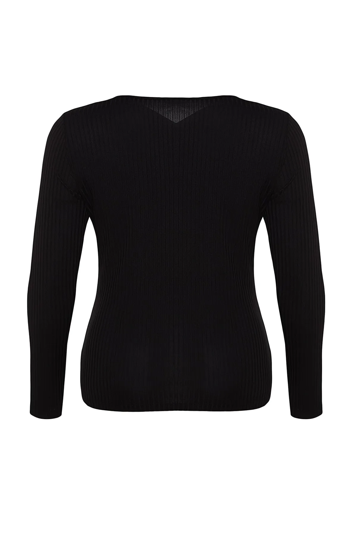 Trendyol Curve  Schwarze Strickbluse mit quadratischem Kragen und Reißverschluss TBBSS22AF0027