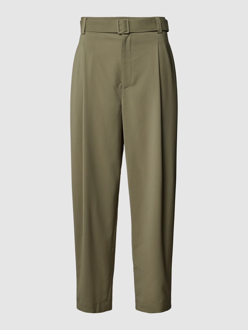 Bundfaltenhose mit Gürtel in olivgrün