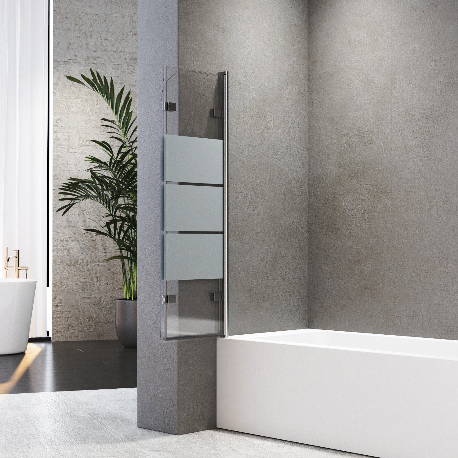 Boromal Badewannenaufsatz Glas 140 x 140cm 3 teilig Duschwand für Badewanne faltbar 180°, 5mm Sicherheitsglas, (Badewannenfaltwand, milchglas), Hebe- / Senkfunktion, Rechts-und Links montierbar