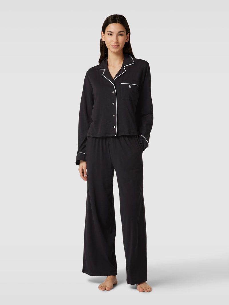 Pyjama mit Label-Stitching in schwarz