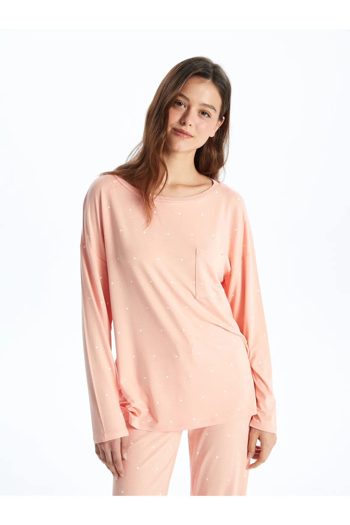 LC Waikiki  Langärmliges Damen-Pyjama-Set mit Rundhalsausschnitt und Punkten