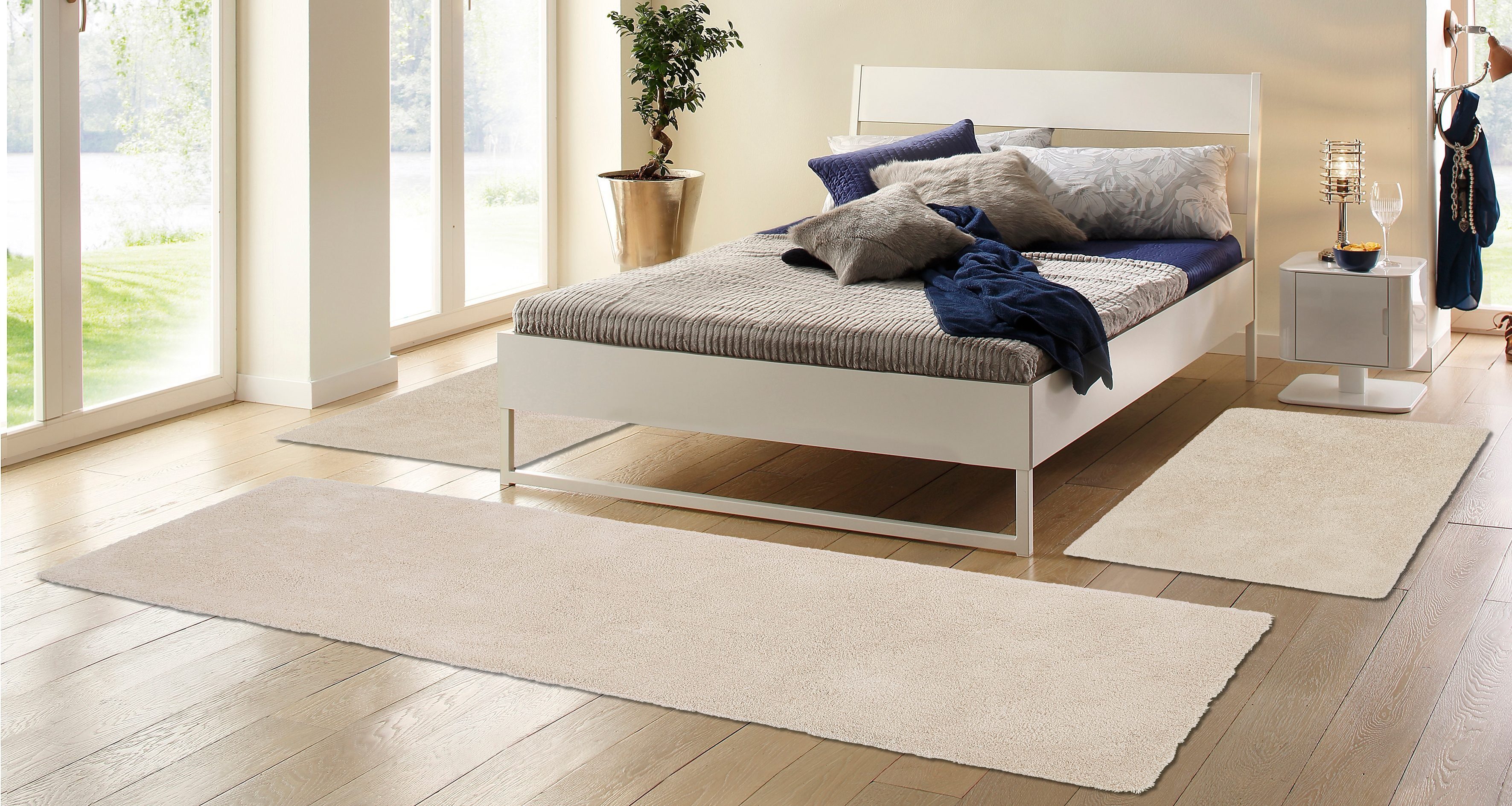 Hochflor-Bettumrandung Microfaser Teppich Magong my home, Höhe 32 mm, (3-tlg), besonders weich durch Mikrofaser, einfarbiger Bettvorleger, Läufer-Set