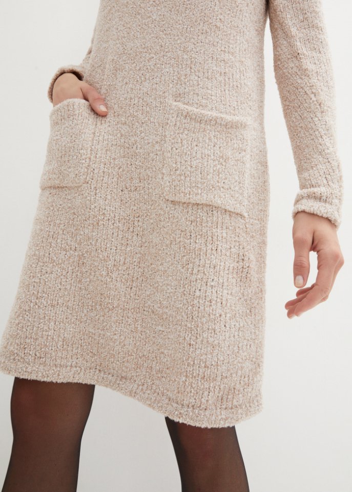 Flauschiges Strickfleecekleid mit Taschen, knieumspielend