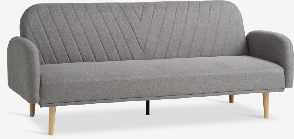 PARADIS sovesofa, lys grått stoff/eikfarge