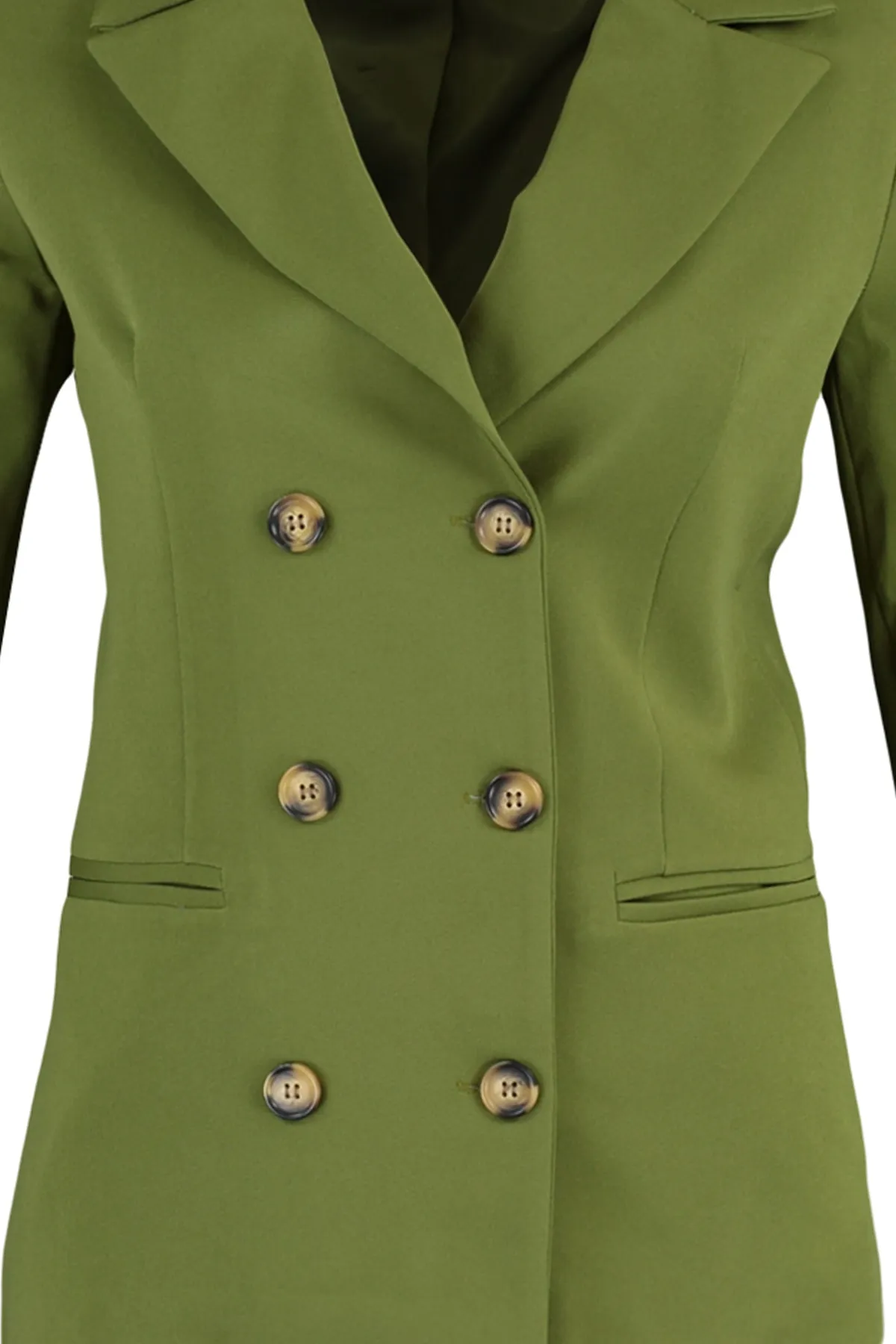Trendyol Collection  Khakifarbene, gefütterte, zweireihige Blazerjacke aus Webstoff mit Knopfleiste TWOSS21CE0029