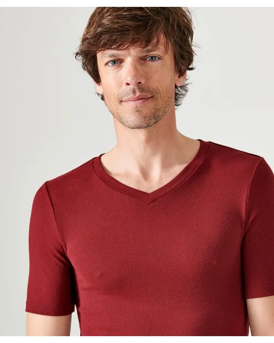 T-shirt col V fine côte Thermolactyl Sensitive, manches courtes