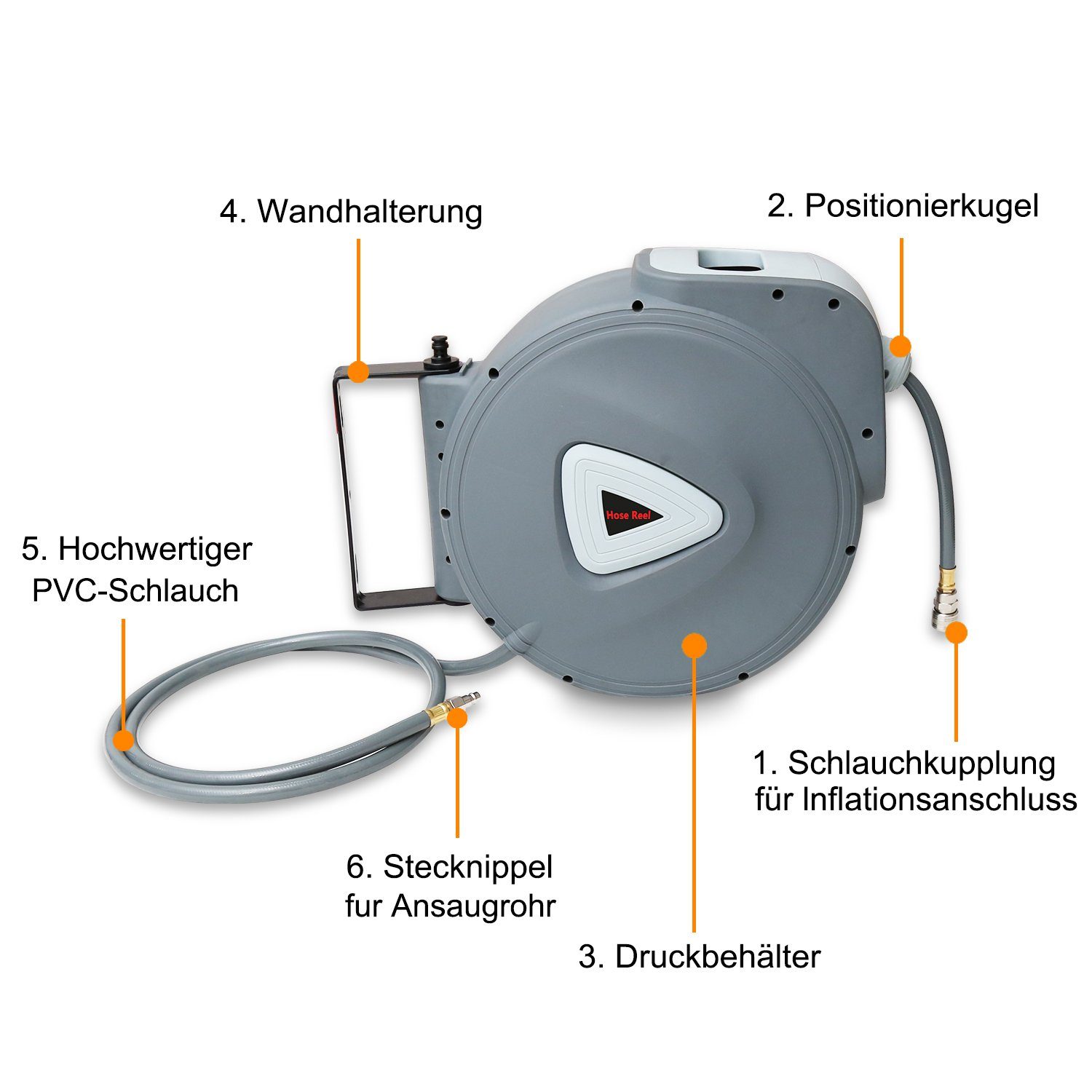 Clanmacy Hochdruckschlauch 30m Druckluftschlauch Aufroller Schlauchaufroller Schlauchtrommel 1/4