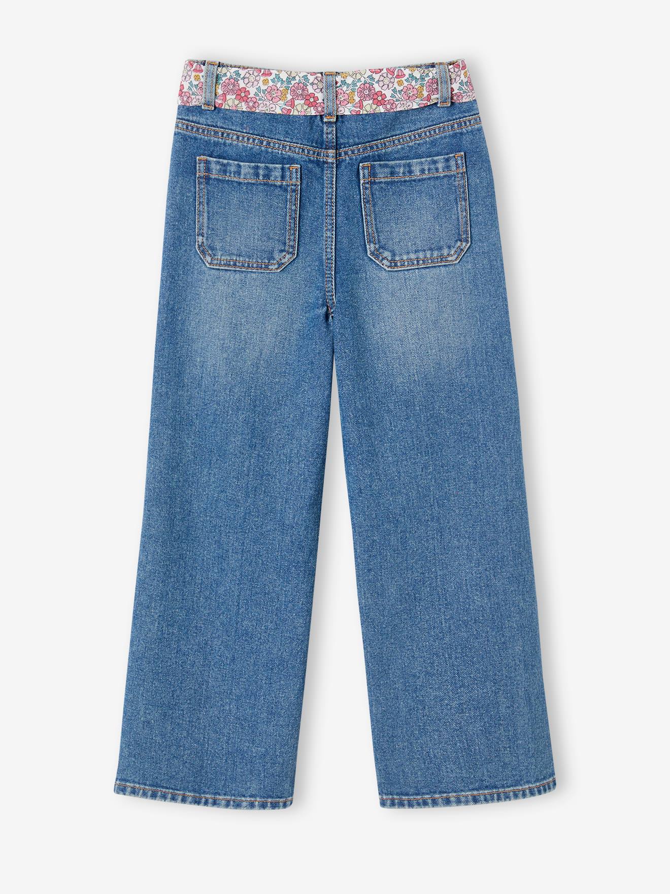 Vertbaudet Mädchen Loose-fit-Jeans mit Stoffgürtel - blue stone