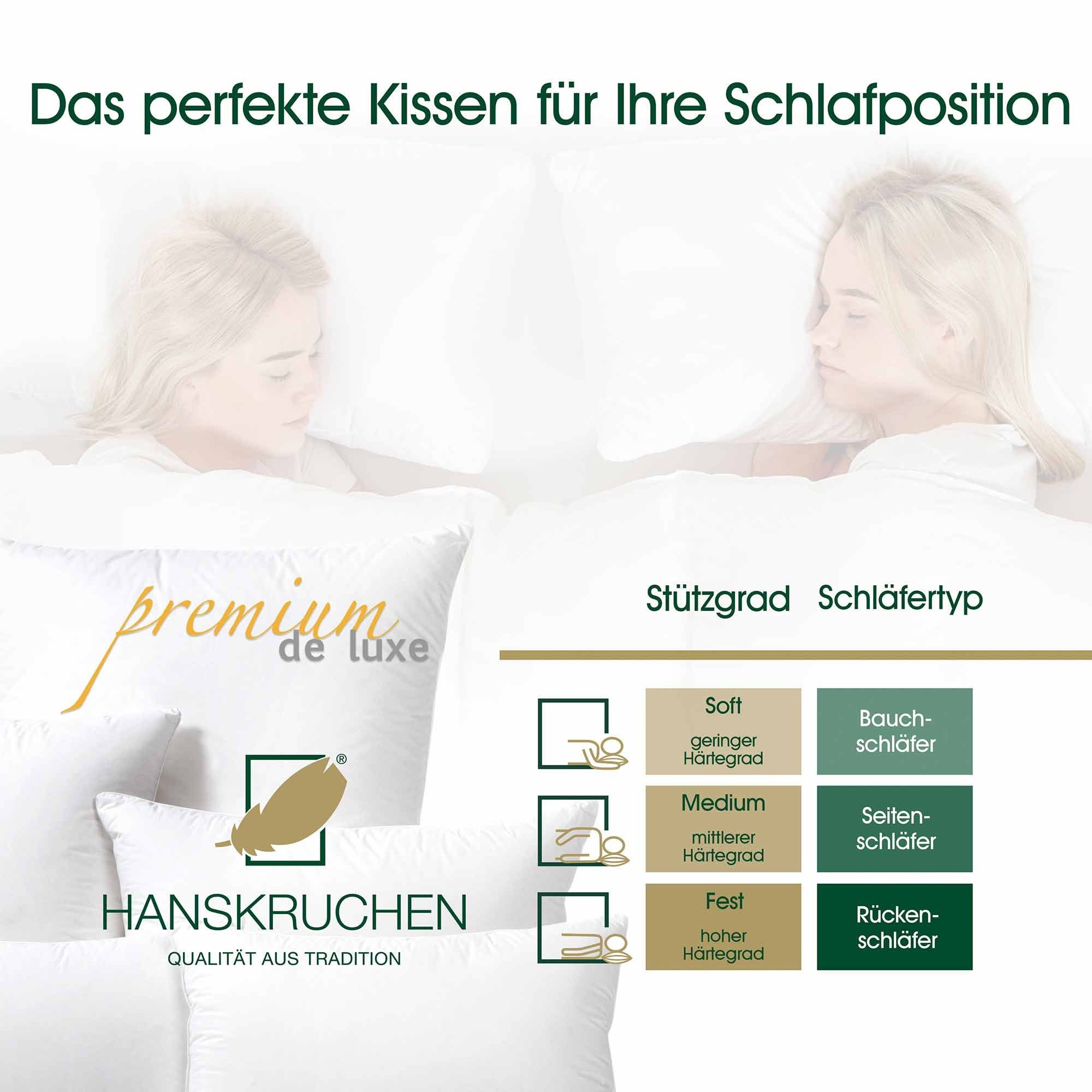 Daunenkissen Premium de Luxe, HANSKRUCHEN, Füllung: 90% Daunen, 10% Federn, Bezug: 100% Baumwolle, 40x60 cm, hergestellt in Deutschland, allergikerfreundlich