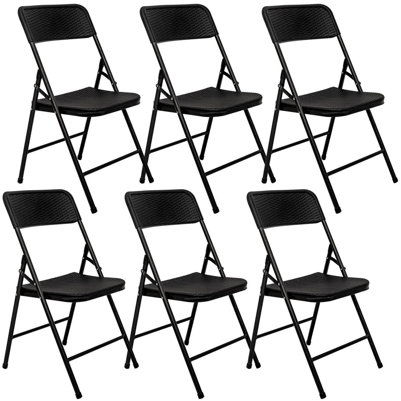 AMANKA 6 schwarze Rattan-Look Klappstühle