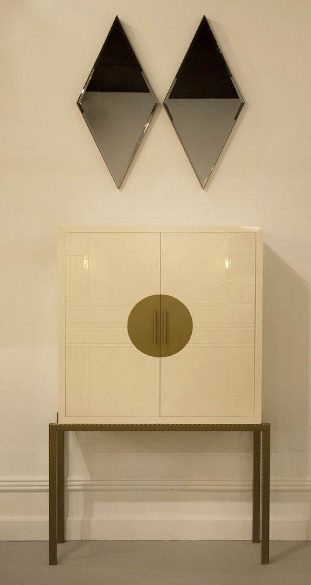 Casa Padrino Barschrank Designer Barschrank Creme / Messing 120 x 40 x H. 190 cm - Edler Weinschrank mit hochwertigen Keramikfliesen - Bar Möbel - Hotel Möbel - Luxus Qualität