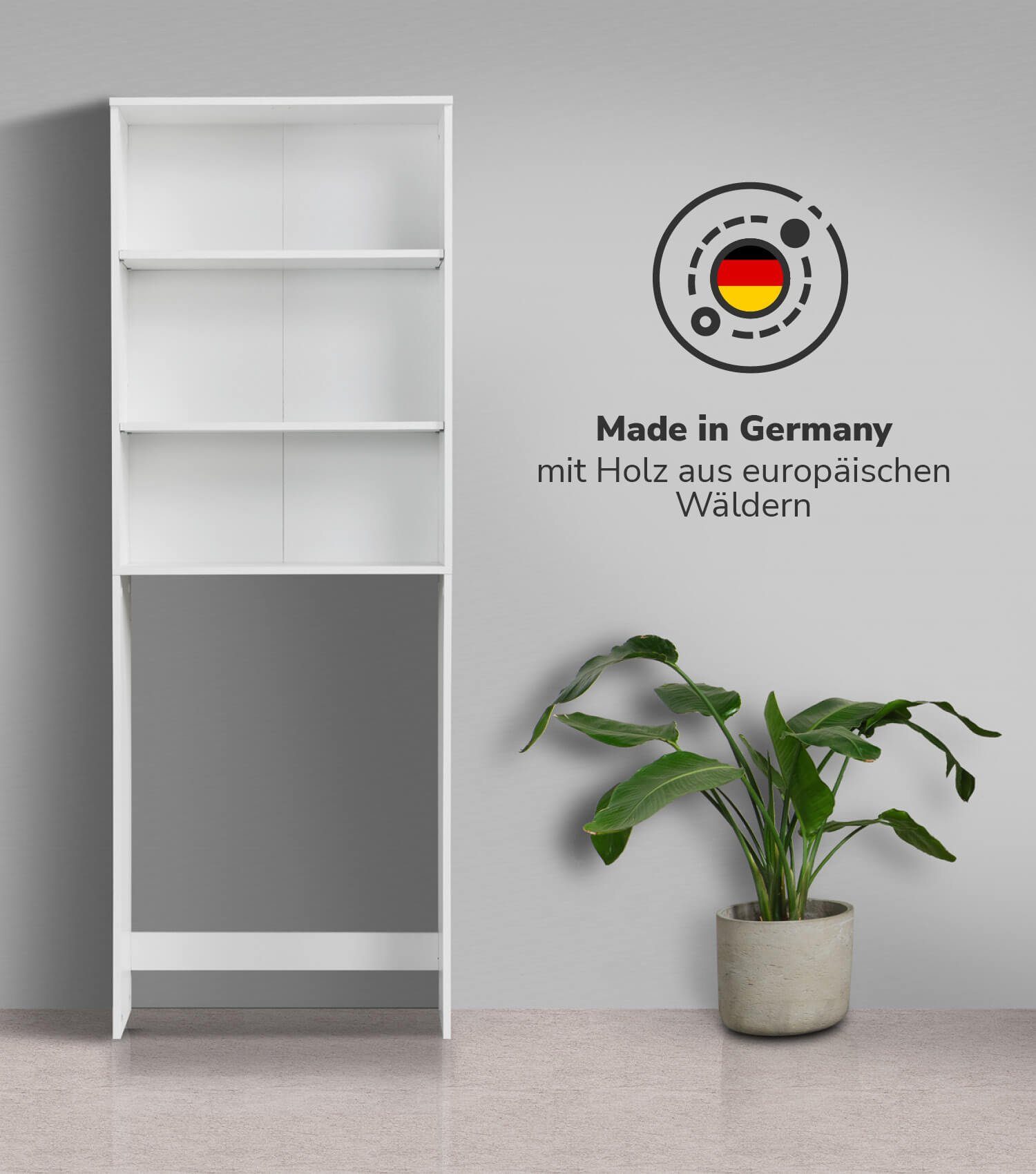 mokebo Waschmaschinenumbauschrank Der Saubermann (Offen) Überbau o. Überbauschrank für Waschmaschinen & Trockner, Weiß aus Holz
