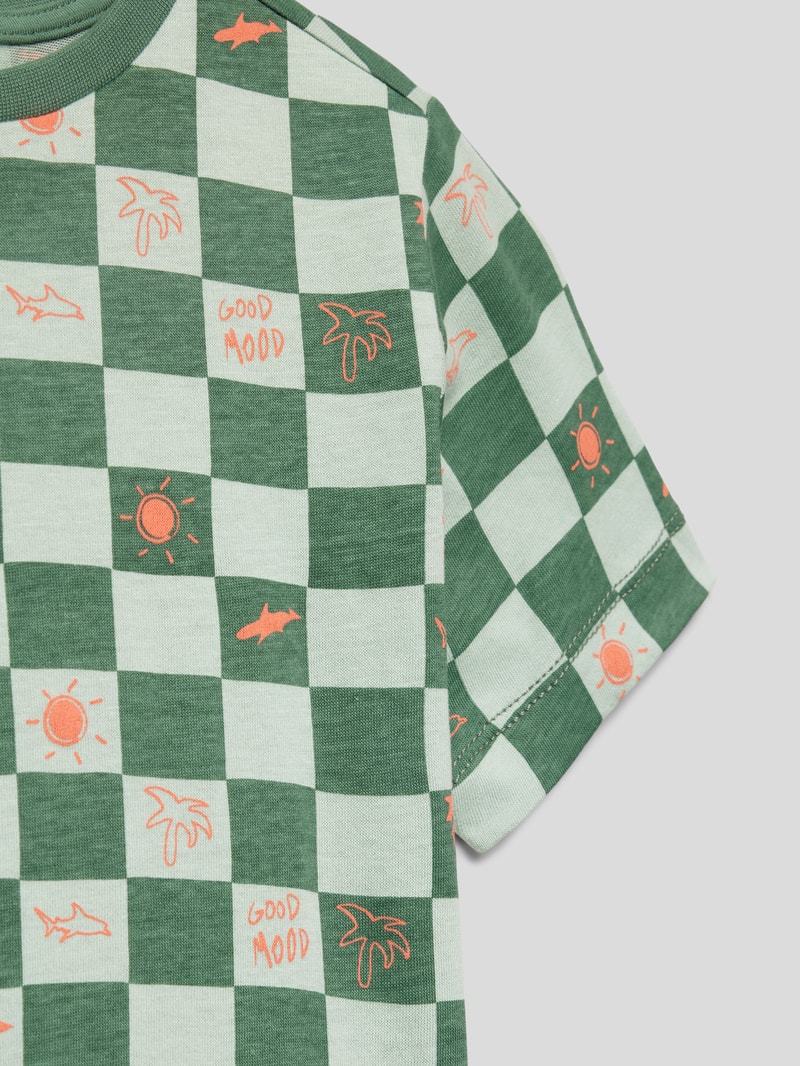 T-Shirt mit Karomuster in schilf