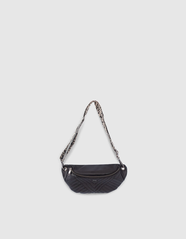 Sac banane noire matelassée bandoulière léopard fille