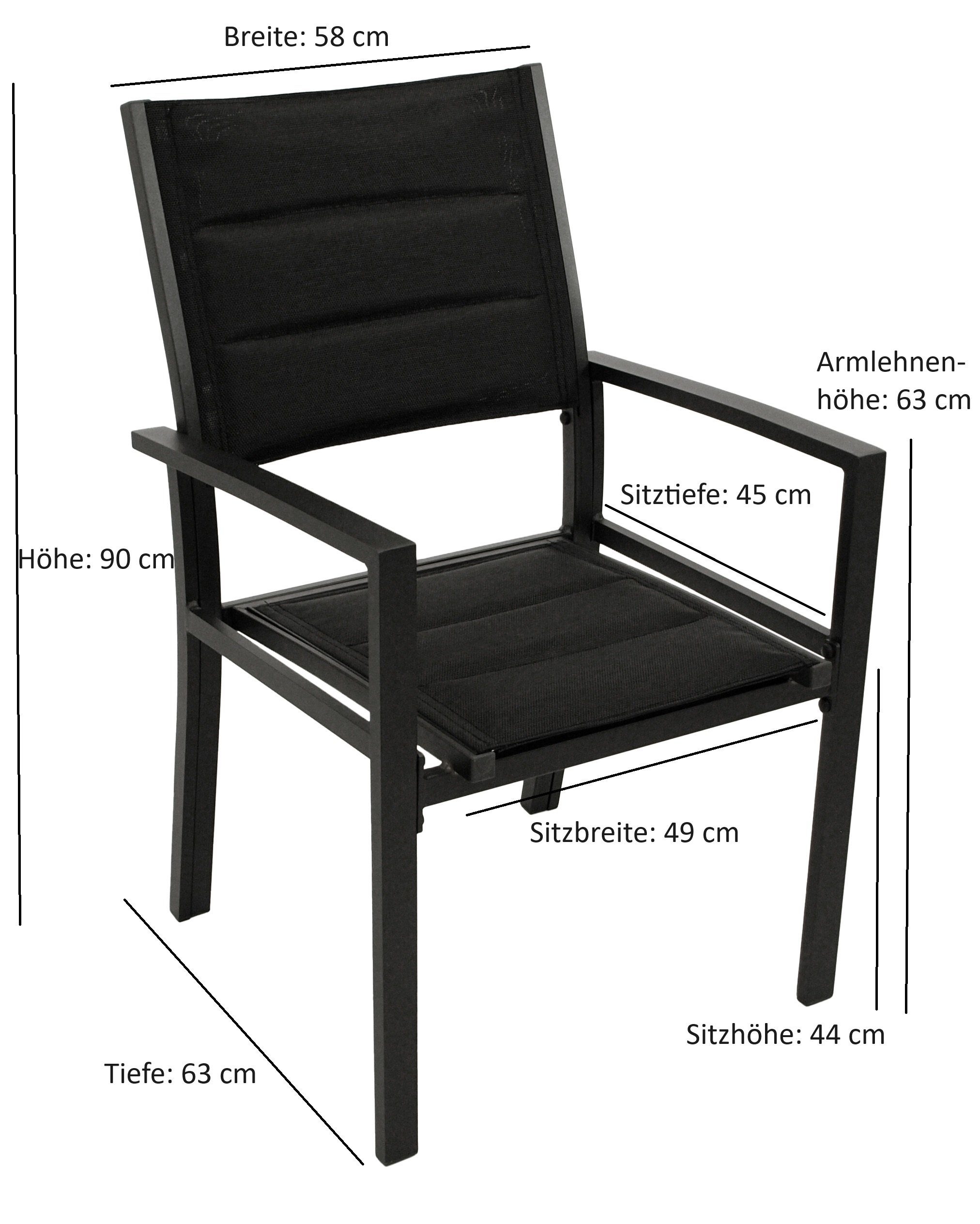 DEGAMO Gartensessel MADEIRA, Alu anthrazit + Kunstgewebe gepolstert schwarz, 2 STÜCK
