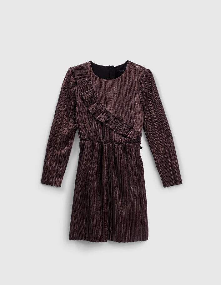 Robe rose lamée plissée volant asymétrique fille