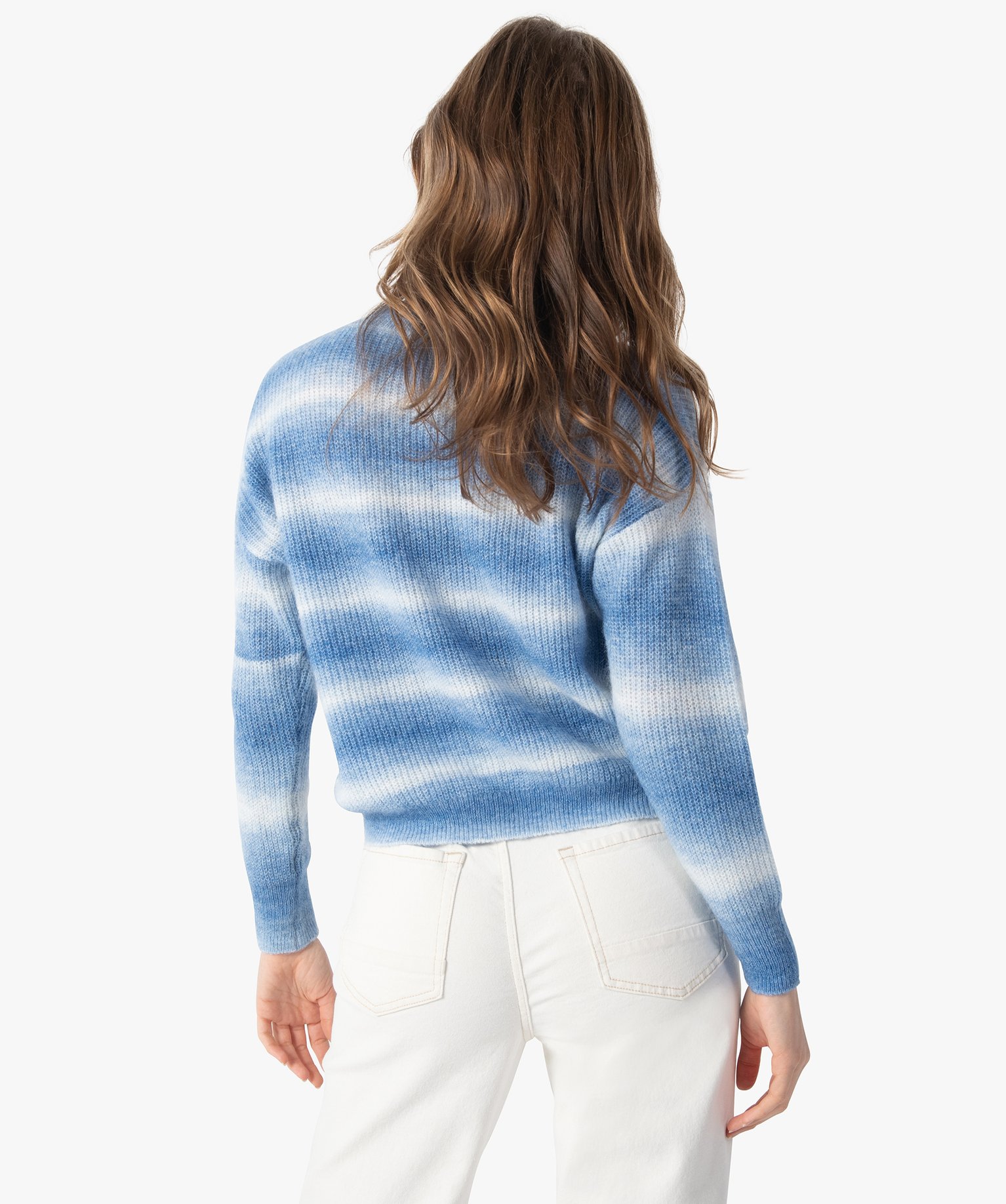 Pull femme court en maille fine effet tie and dye bleu | GEMO