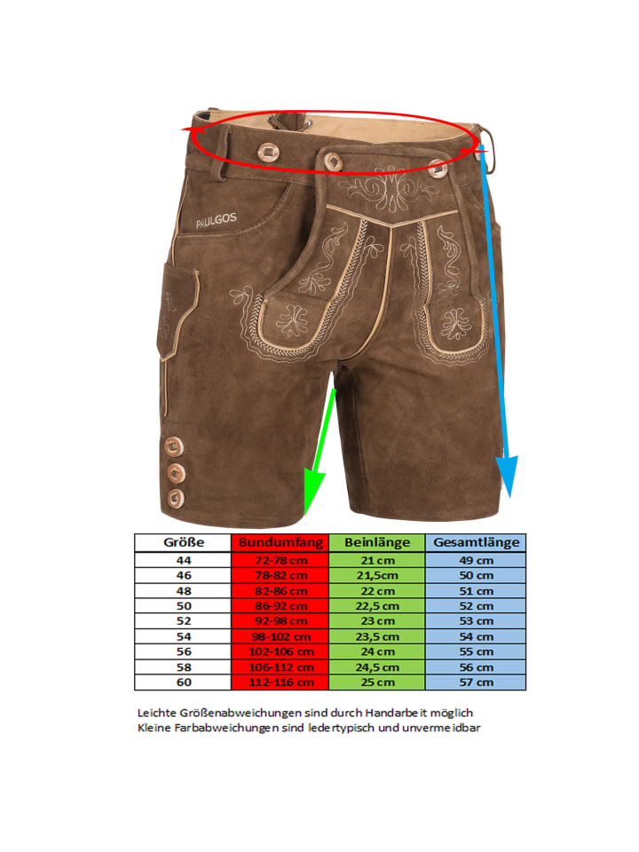 PAULGOS Lederhose Kurz Echtleder HK2 in Hellbraun günstig kaufen