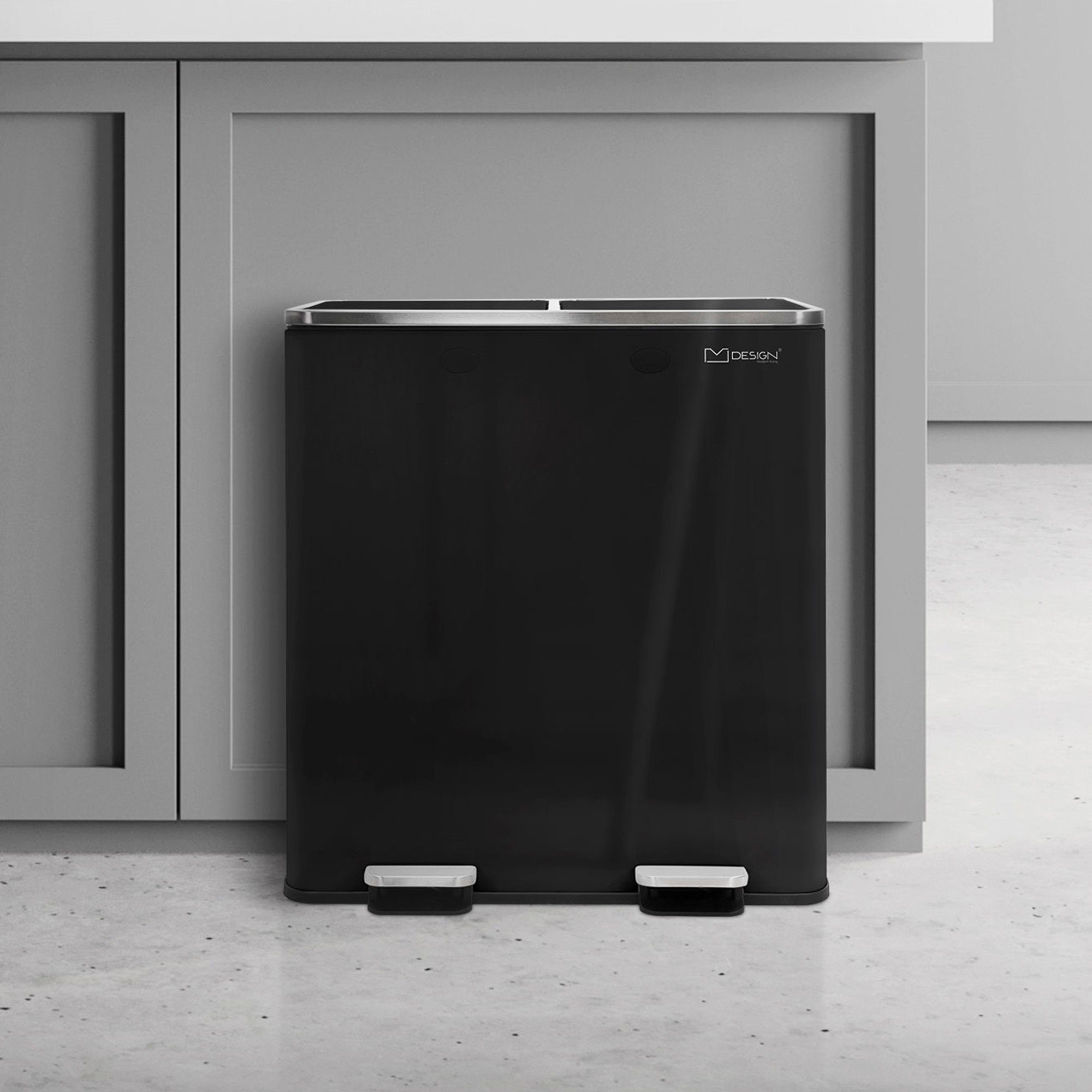 ML-DESIGN Mülleimer Mülltrennsystem Treteimer Abfalleimer, 2x30L Schwarz Edelstahl Inneneimer Klappdeckel Softclose luftdicht