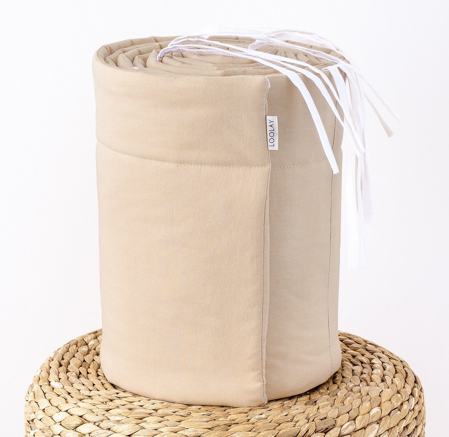 Loolay Bettnestchen BEIGE Taupe BIO-Baumwolle Atmungsaktives Babybett BETTUMRANDUNG, (420, 360, 210, 180 x 30cm, LUX Babyausstatung Umrandung Kopfschutz Kantenschutz Bettschlange), LOOLAY® - 100% Europäische Stoffe und Kleinserien-Nähen!, Handmade!