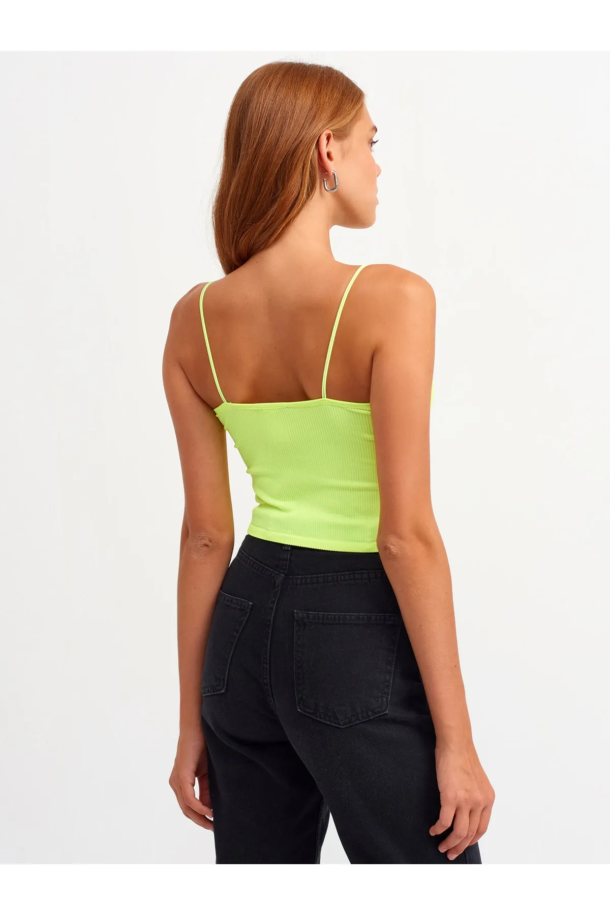 Dilvin  Neongelbes elastisches Crop Top