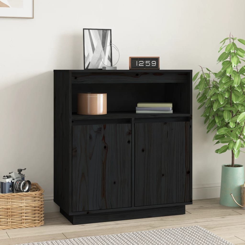 vidaXL Sideboard Sideboard Schwarz 70x34x80 cm Massivholz Kiefer (1 St)
