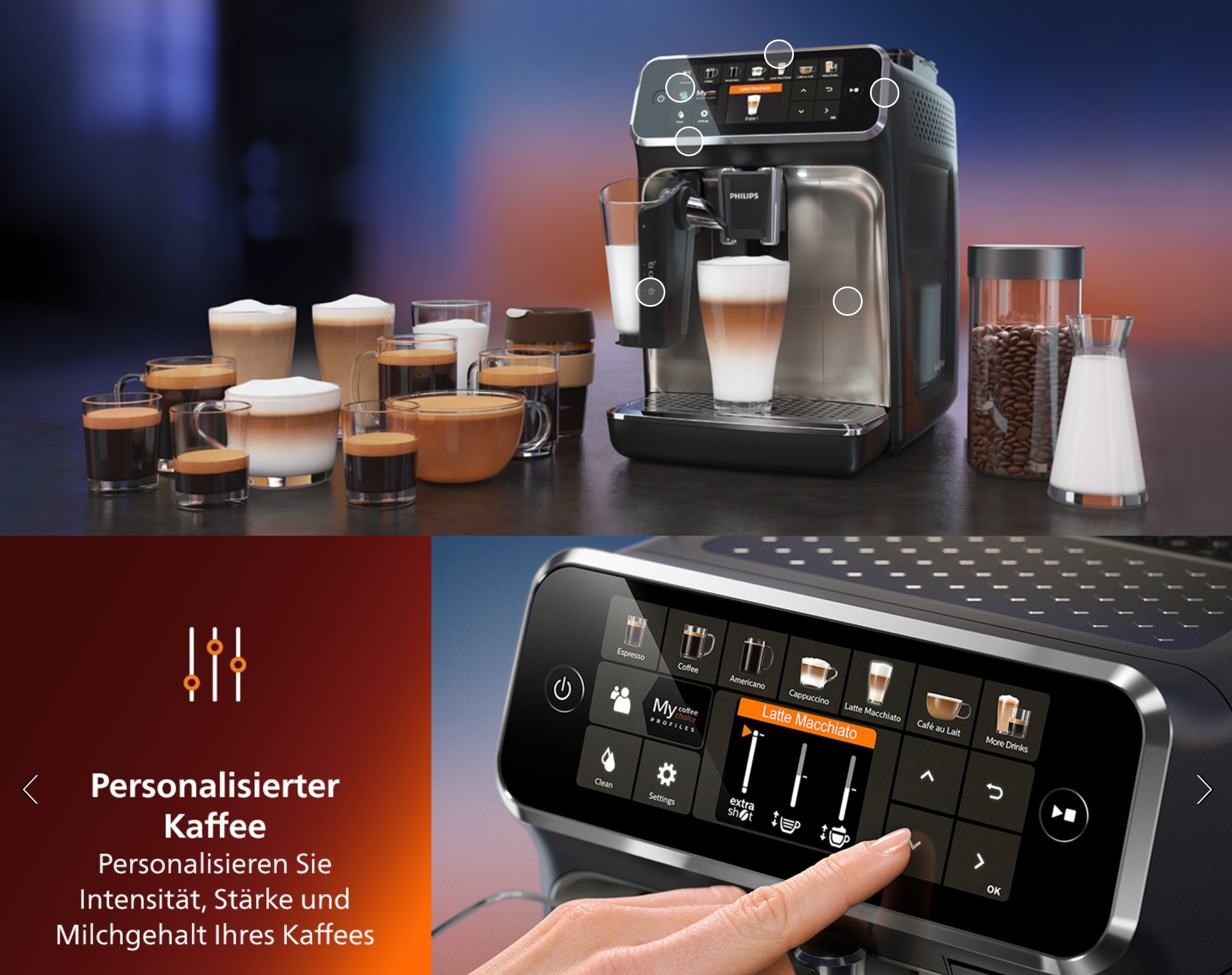 Philips Kaffeevollautomat Series 5400 Kaffeevollautomat LatteGo Milchaufschäumer Display, Kaffeeautomat Cafemaschine Kaffeemaschine mi Mahlwerk Vollautomat Cafe