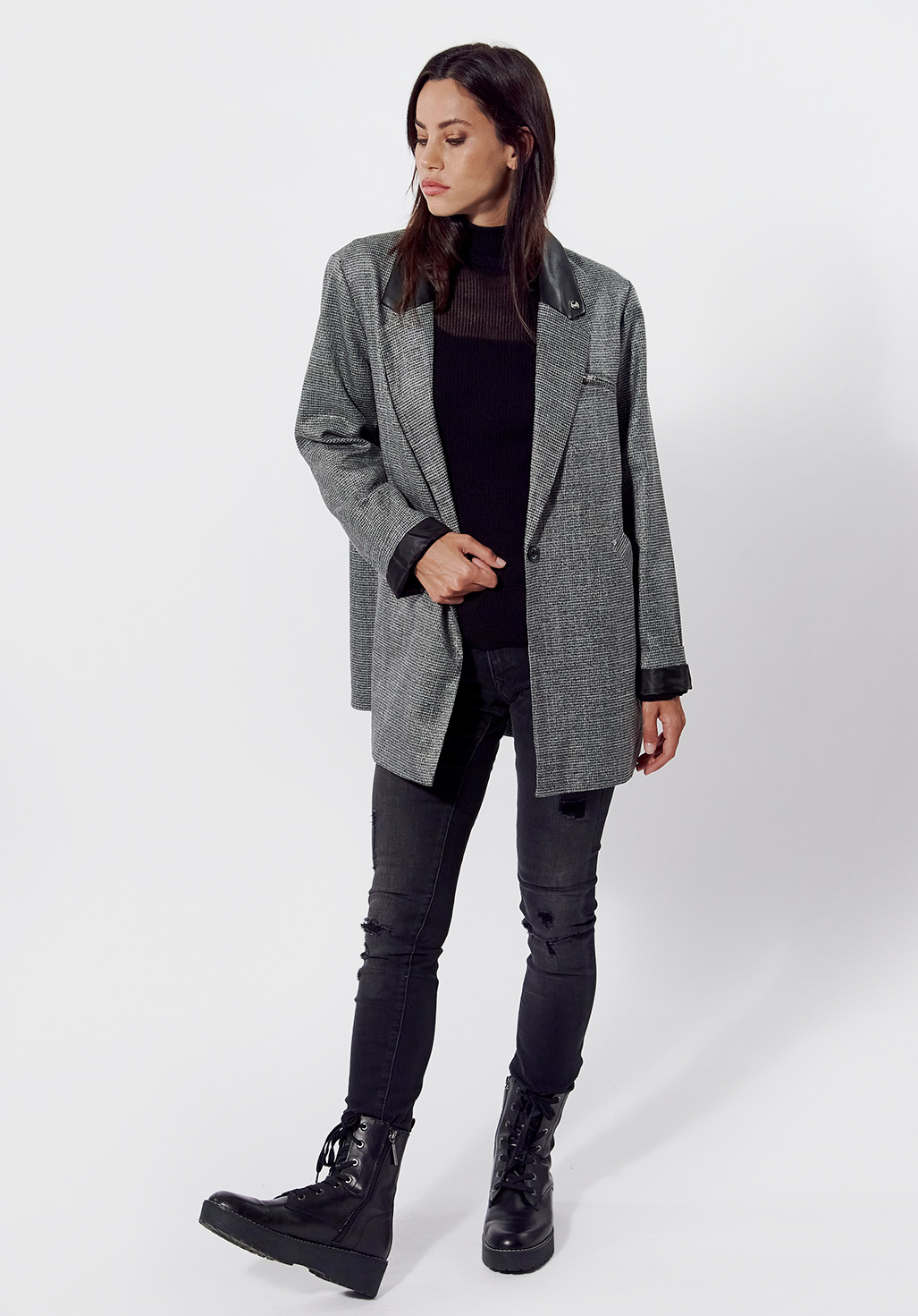 LEILY  Veste grise régular Femme avec col en synthétique