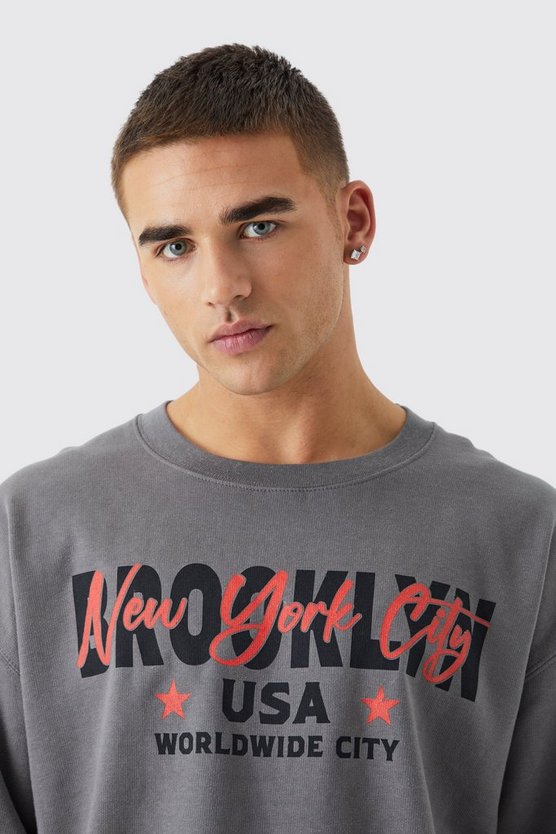 Oversize Sweatshirt mit Brooklyn Print