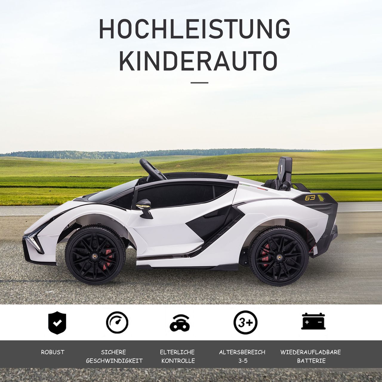 HOMCOM Kinderfahrzeug 2 Fahrmodi SIAN SUV-Auto-Spielzeug Elektroauto mit Fernbedienung extra breiten Reifen Musik(MP3/USB) Licht 3–5 Jahre PP Metall Weiß 108 x 62 x 40 cm