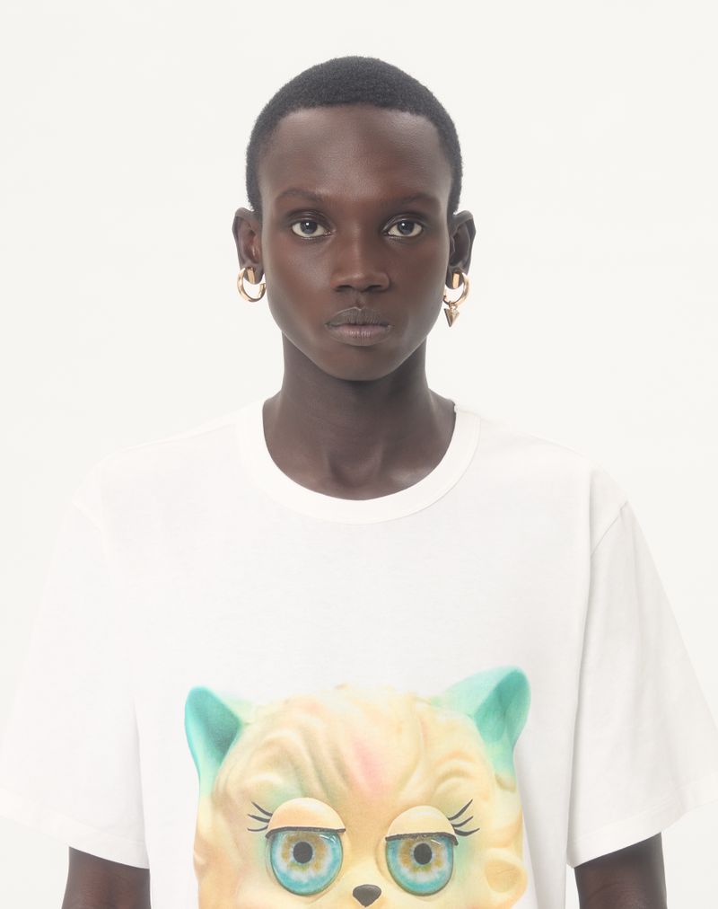 Valentino Bomuld T-Shirt med Le Chat De La Maison Print