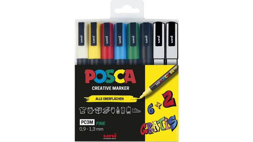 FABER-CASTELL Marker POSCA PC-3M 6+2er Etui